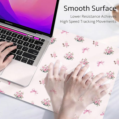 Mouse Pad Leather Desk Mat Large Keyboard Cute Office Desktop Computer Laptop XXL Long Big Aesthetic Modern Design Women Girls Gaming Gamer Oversized Wide Mousepad 31.5"x15.7", Bow Rose