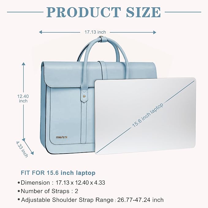 MOSISO Laptop Bag for Women, 15-15.6 inch PU Leather Laptop Shoulder Bags Convertible Backpack, 16 inch Messenger Bags Casual Handbag Work Briefcase Travel Computer Bag with Bowknot, Air Blue