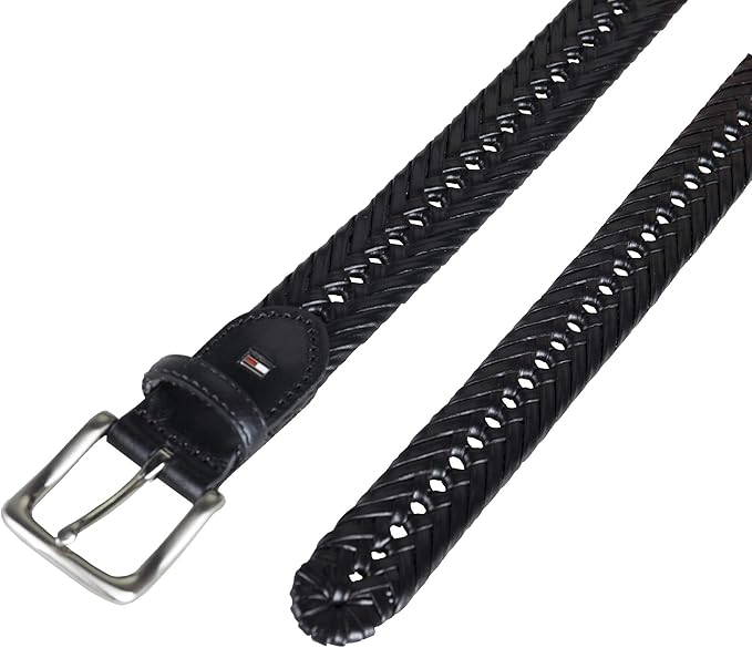Tommy Hilfiger Men's Fully Adjustable Leather Braided Belt, Classic Strap for Jeans, Khakis & Dress Pants