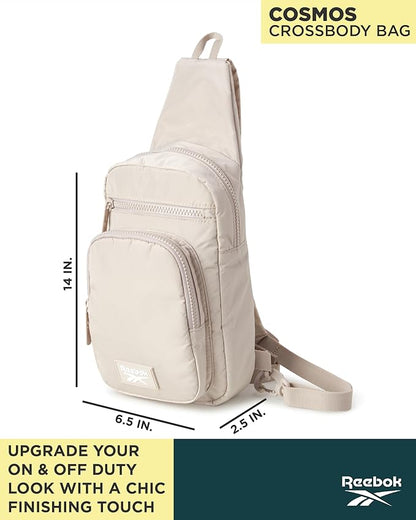 Reebok Unisex Crossbody Sling Bags – Compact Convertible Strap Cross Body Bag Travel Sling Bag - Gym & Travel Essential, Cosmos Stucco