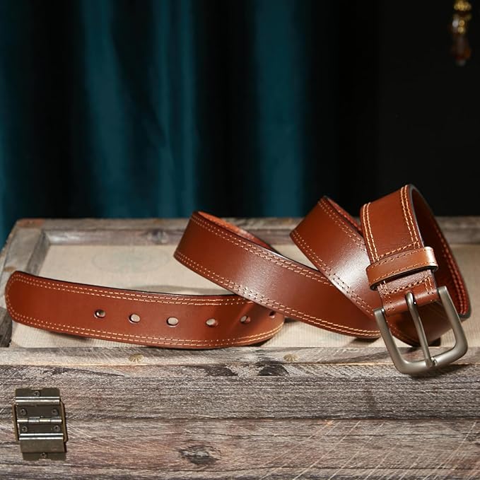 VATAN Men's Full Grain Leather Casual Every Day Jeans Belts, Handmade Men Leather Belt with Gift Box