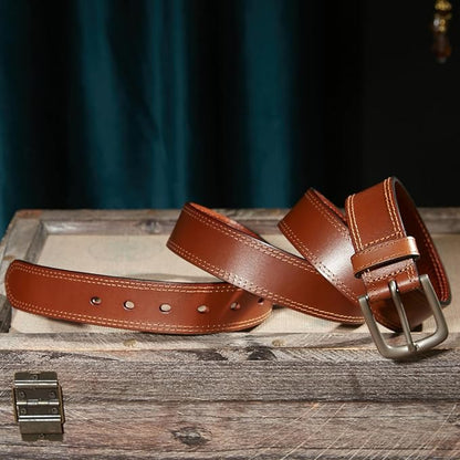 VATAN Men's Full Grain Leather Casual Every Day Jeans Belts, Handmade Men Leather Belt with Gift Box