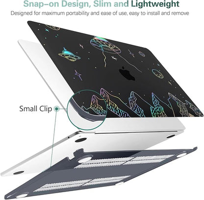 KEROM Clear Black Case for MacBook Pro 13 inch 2022-2016 M2 M1 A2338 A2289 A2251 A2159 A1989 A1706, MacBook Pro 13 inch Clear Case with Design, Plastic Hard Shell Case & Keyboard Cover, Planet