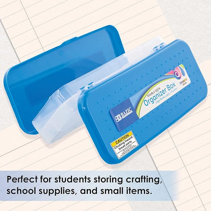 BAZIC PRODUCTS Plastic Pencil Case, Double Deck Utility Storage Box, Multi Purpose Organizer & Supply Holder, Transparent Box Design, Assorted Color, Ideal for School, Office & Craft Use, 144-Packs