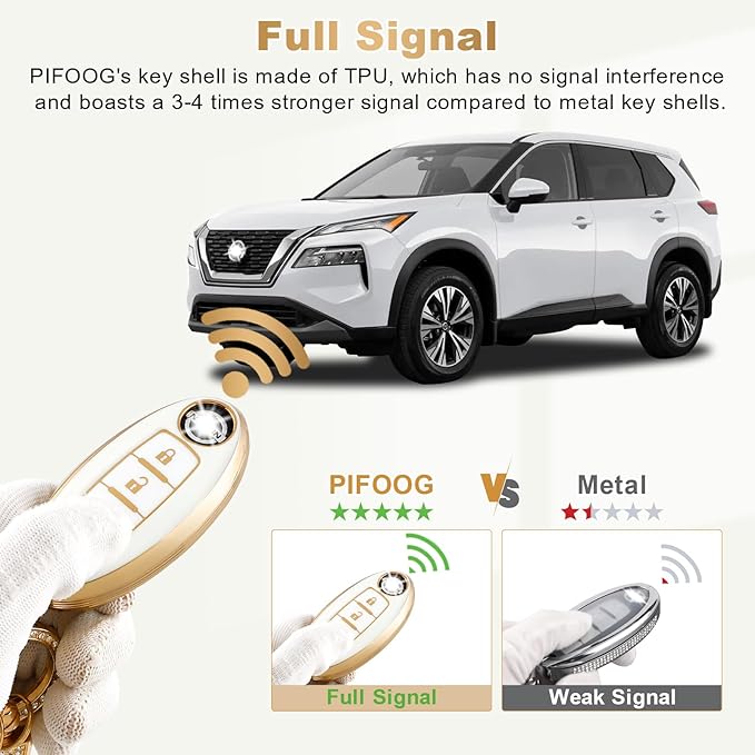 PIFOOG for Nissan Key Fob Cover Altima Rogue Sentra Murano Armada Pathfinder Accessories 4 Buttons Soft TPU White Gold Car Keys Case Shell Protecor Girly Women Cute
