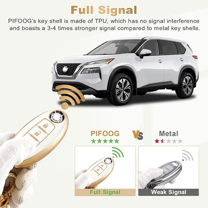PIFOOG for Nissan Key Fob Cover Altima Rogue Sentra Murano Armada Pathfinder Accessories 4 Buttons Soft TPU White Gold Car Keys Case Shell Protecor Girly Women Cute