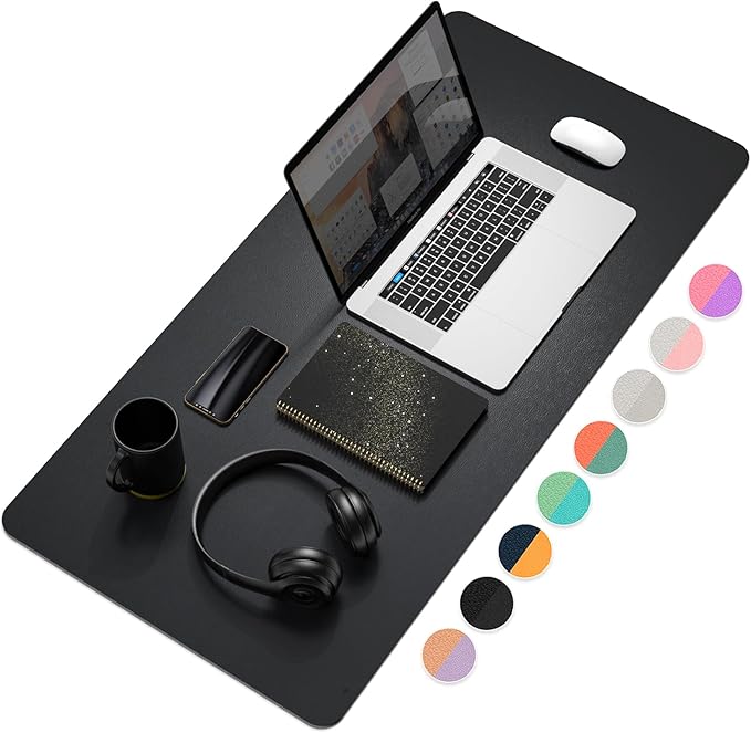 YSAGi Desk Mat, Desk Pad, Waterproof Desk Pad, 35.4" x 17" Laptop Leather Desk Pad Protector, Large Leather Desk Blotter for Keyboard and Mouse, Dual-Sided Desk Writing Pad for Office and Home (Black)