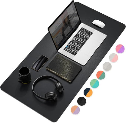 YSAGi Desk Mat, Desk Pad, Waterproof Desk Pad, 35.4" x 17" Laptop Leather Desk Pad Protector, Large Leather Desk Blotter for Keyboard and Mouse, Dual-Sided Desk Writing Pad for Office and Home (Black)