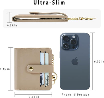 Airkit Small Wallets Woman RFID Blocking Leather Credit Card Holder - with ID Window - Card Wallets for Women - with Zipper Coin Purse - Keychain Wallet
