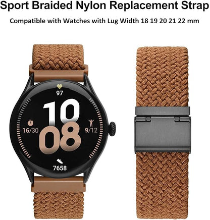 WOCCI 18mm Braided Nylon Watch Band for Men and Women, Quick Release, Black Stainless Steel Buckle (Brown)
