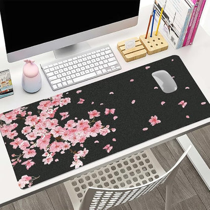 Pink Cherry Blossoms Desk Mat, Classic PU Leather Desk Pad for Women - Large Non-Slip Office Mat for an Elegant Gaming & Home Workspace(23.6x11.8 Inch)