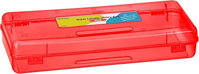 Enday Pencil Box Red, Storage Organizer Utility Box, Multipurpose Long Ruler Length School Office Supplies Plastic Pencil Case for Kids & Adults Available in Red, Pink, Green, Purple, Blue, 1PK