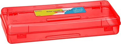 Enday Pencil Box Red, Storage Organizer Utility Box, Multipurpose Long Ruler Length School Office Supplies Plastic Pencil Case for Kids & Adults Available in Red, Pink, Green, Purple, Blue, 1PK
