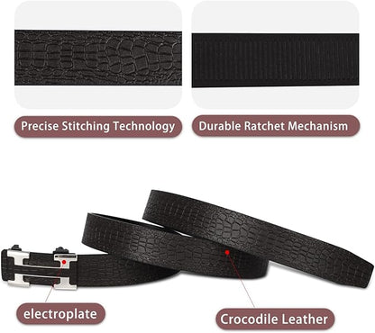 Aurolran Men&Womens Leather Dress Belt Business Automatic Buckle Belt Color-Black Silver Gold