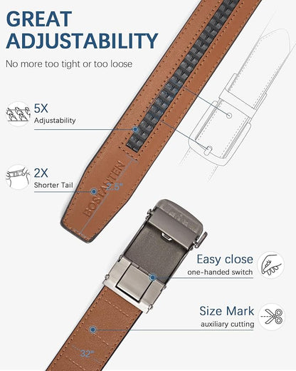 BOSTANTEN Mens Belt Leather Ratchet Belt For Men Dress and Casual with Adjustable Buckle, Trim to Fit