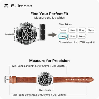 Fullmosa Watch Band, Quick Release Leather Watch Strap for Men Women, Replacement Bands Width 12mm 14mm 16mm 18mm 19mm 20mm 21mm 22mm 24mm