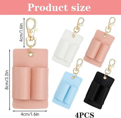 LLOUSSAK 4 Pcs Double Hole Pen Holder for Lanyard, Portable Pen Holder Clip Anti-Lost Keychain Clip Lanyard Pens Holders for Nurse Office (White, Black, Pink, Blue)