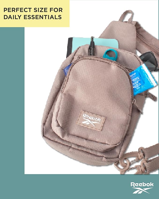 Reebok Unisex Crossbody Sling Bags – Compact Convertible Strap Cross Body Bag Travel Sling Bag - Gym & Travel Essential, Cosmos Mocha