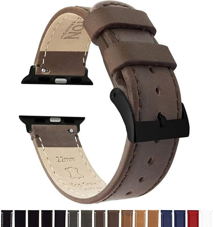BARTON WATCH BANDS - Top Grain Leather Watch Bands Compatible with Apple Watch Models - 1, 2, 3, 4, 5, 6, 7, 8, 9, 10, SE, Ultra & Ultra 2