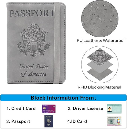Melsbrinna Premium Leather Passport Holder Covers Case, Waterproof Rfid Blocking Travel Wallet Passport Holder with Pen Holder, Cute Passport Book for Women/Men