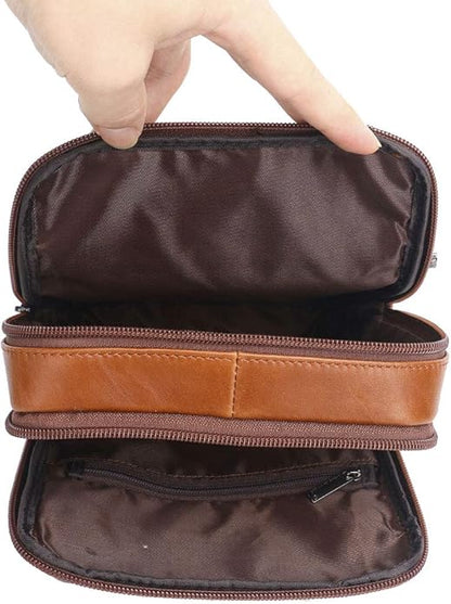 Hebetag Small Leather Sling Shoulder Bag Messenger Pack for Men Women Outdoor Travel Business
