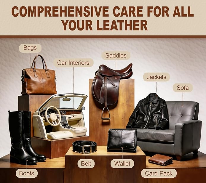 Leather Boot Care Kit, Mink Oil & Saddle Soap for Leather Cleaning & Leather Boots, 6-in-1 Leather Shoe Care Kit