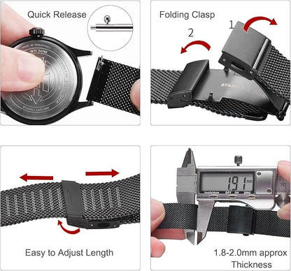 EACHE Stainless Steel Mesh Watch Band for Men Women, Quick Release Mesh Watch Straps 12mm 14mm 16mm 18mm 20mm 22mm