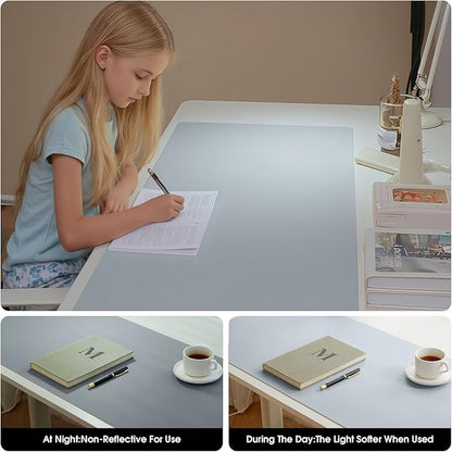 Dual-Sided Leather Desk Pad Protector 31.5×15.7 inch Non-Slip Large Gaming Mouse Pad Waterproof Desk Writing Pad Desk Blotter Laptop and Keyboard Mat for Office and Home(Light Blue)