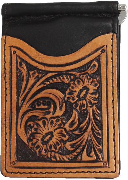 CHALLENGER Men's Western Antique Floral Tooled Slim Money Clip Minimalist Wallet 18RTW89M
