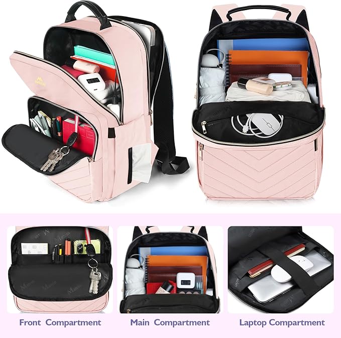 MATEIN Cute Backpack for Girls, Water Resistant School Backpack with Detachable Keychain Fits 15.6 Inch Laptop, Multi-Functional Bookbag for Middle School with Laptop Compartment, Gift for Her, Pink