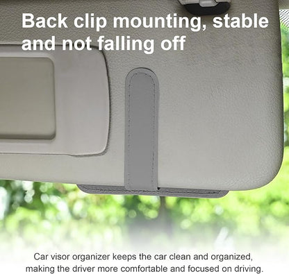 Augeny Car Sun Visor Organizer, Small Auto Visor Organizer and Storage, Registration and Document Holder, Vehicle Accessories for Sunglasses, Document, Card, Pen, Driver License (Gray)