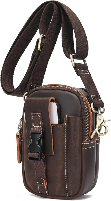 LANNSYNE Small Leather Messenger Bag, 3-in-1 Crossbody Shoulder Bag & Waist Belt Pouch, Sling Purse for Travel Business