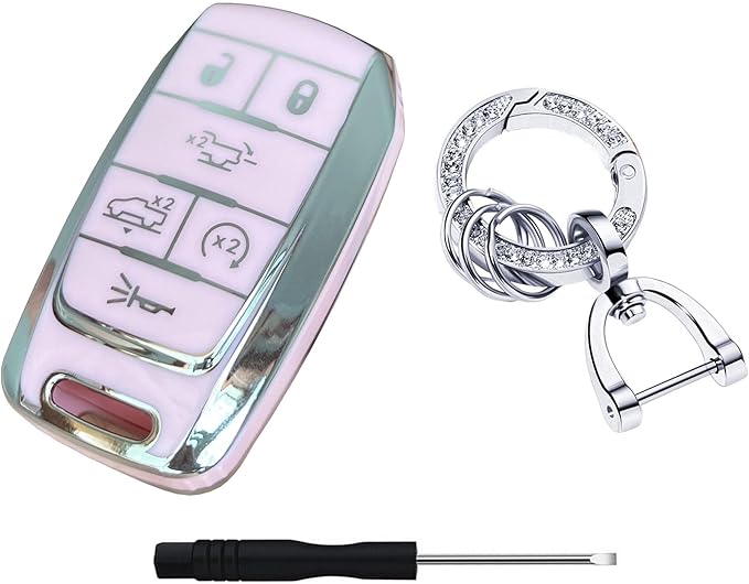 Key Protective Shell for RAM Key Fob Cover with Keychain Fit for RAM 1500 2500 3500 Smart Key Case Accessories (6-Button-Pink-Silver)