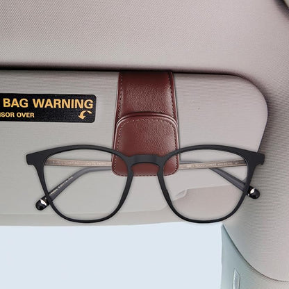 Magnetic Sunglasses Holder for Car Sun Visor, Leather Eyeglasses Clip, Secure Glasses Hanger with Ticket Card Slot