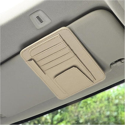Augeny Car Sun Visor Organizer, Small Auto Visor Organizer and Storage, Registration and Document Holder, Vehicle Accessories for Sunglasses, Document, Card, Pen, Driver License (Beige)