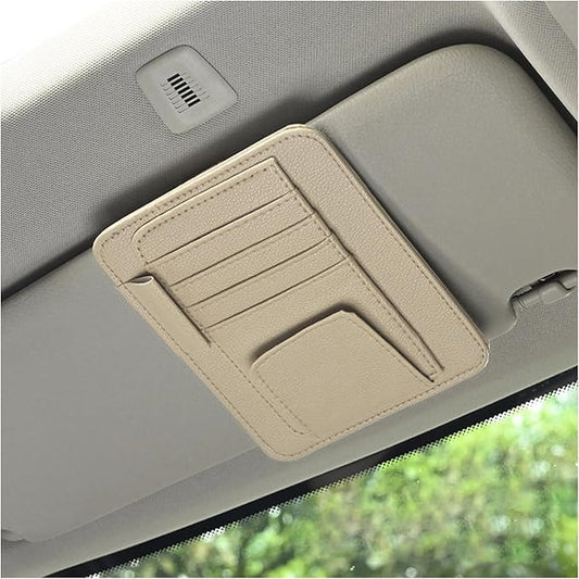 Augeny Car Sun Visor Organizer, Small Auto Visor Organizer and Storage, Registration and Document Holder, Vehicle Accessories for Sunglasses, Document, Card, Pen, Driver License (Beige)