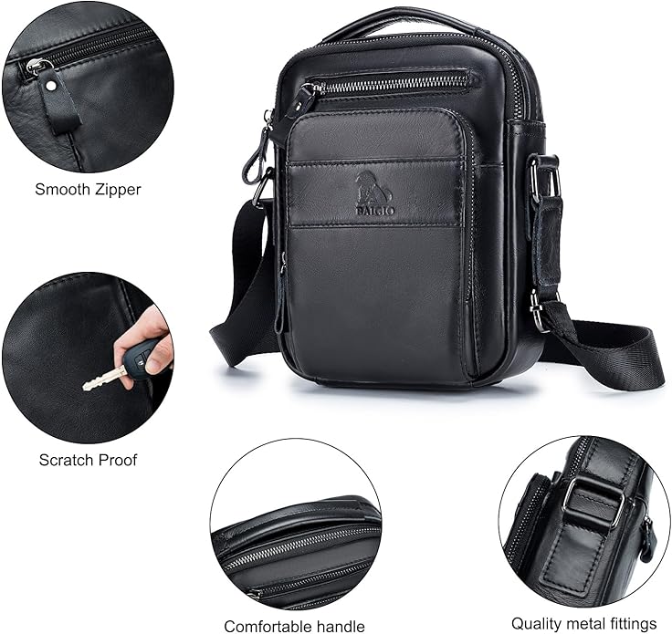 BAIGIO Genuine Leather Small Messenger Bag for Men Shoulder Bag for Ipad Crossbody Bag Men Handbag Satchel Travel Business