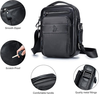 BAIGIO Genuine Leather Small Messenger Bag for Men Shoulder Bag for Ipad Crossbody Bag Men Handbag Satchel Travel Business