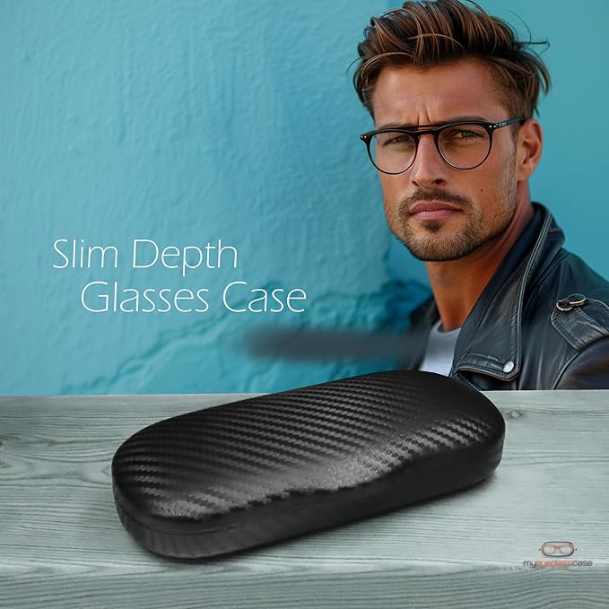 MyEyeglassCase Men's Medium Glasses Case - Classic Eyeglasses Hard Shell Holder, Elegant Easy Open Lip with Pouch and Cloth
