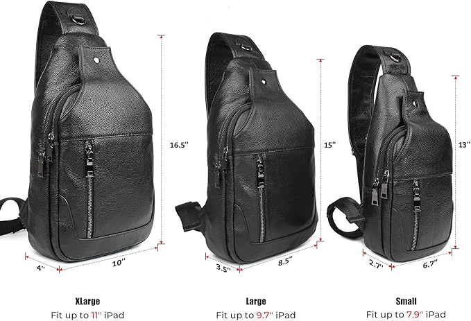 Polare Cowhide Leather Waterproof Casual Daypack Sling Shoulder Chest Crossbody Bag For Men