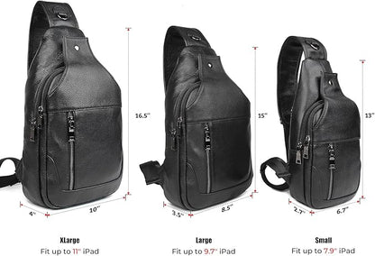 Polare Cowhide Leather Waterproof Casual Daypack Sling Shoulder Chest Crossbody Bag For Men