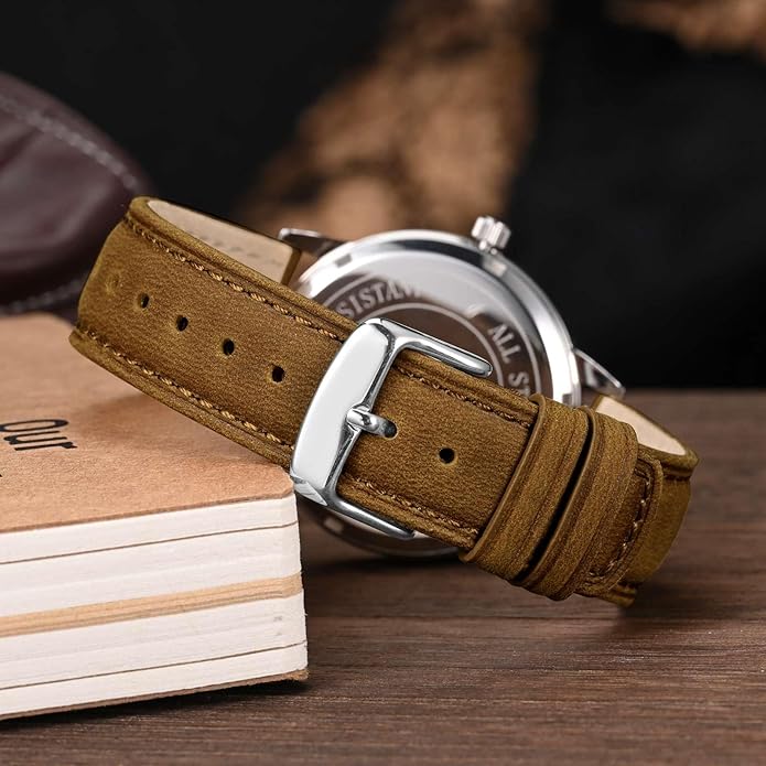WOCCI Quick Release Watch Band, Distressed Genuine Leather, Stainless Steel Buckle, Strap Width 18mm 19mm 20mm 22mm 24mm