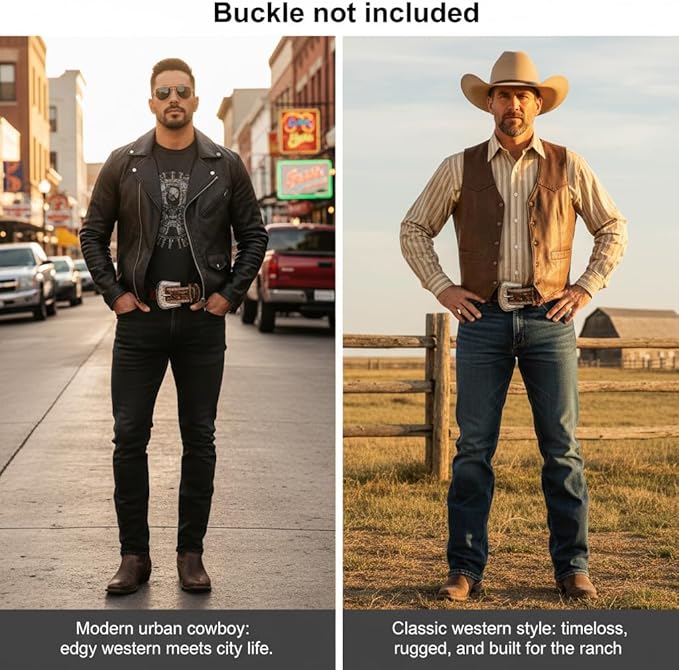 F&L CLASSIC Western Belt without buckle for men – Full Grain Leather Cowboy Belts for jeans - One Piece Leather strap belt