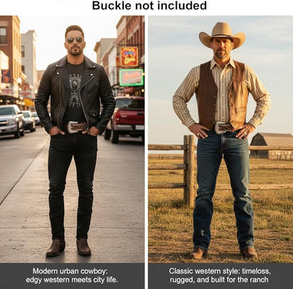 F&L CLASSIC Western Belt without buckle for men – Full Grain Leather Cowboy Belts for jeans - One Piece Leather strap belt