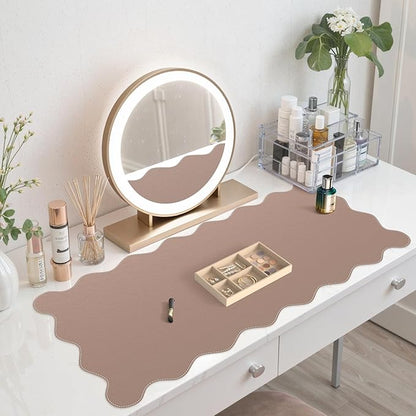 iCasso Leather Desk Pad,Extra Large Mouse Pad for Laptop,Waterproof PU Nail Table Mat,Cute Scalloped Keyboard Mats for Women Girl,Non-Slip Desk Cover Mat for Office Home School