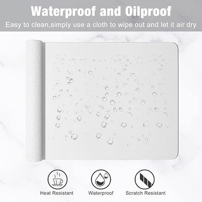 Hsurbtra Desk Pad, 23.6" x 13.8" PU Leather Desk Mat, M Extended Mouse Pad, Waterproof Desktop Blotter Protector, Non-Slip Ultra Thin Small Laptop Keyboard Writing Mat for Office Home, White