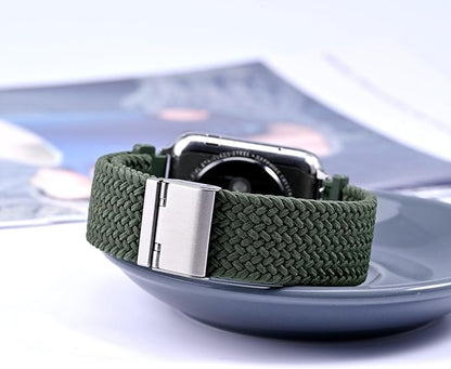 WOCCI 18mm Braided Nylon Watch Band for Men and Women, Quick Release, Silver Stainless Steel Buckle (Khaki Green)