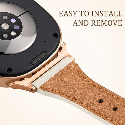 GEAK Slim Leather Band Compatible with Samsung Galaxy Watch 8 40mm 44mm/Watch 8 Classic 46mm, No Gap Adjustable Genuine Leather Replacement Dressy Strap for Samsung Watch 8 Bands Women