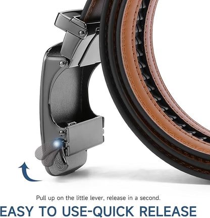 GAEKEAO Mens Belt Leather Micro-Adjust Buckle Ratchet Belts for Men Dress Casual to Formal Trim to Fit with Gift Box (35mm)