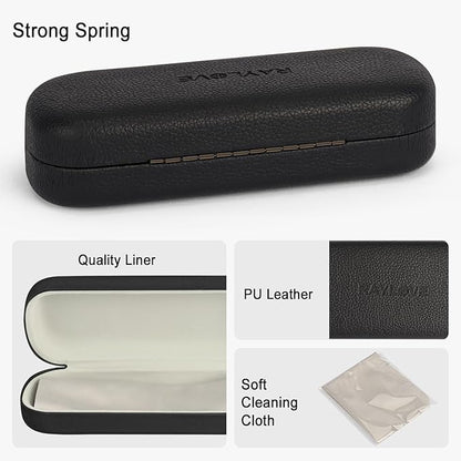 RayLove Glasses Case Hard Shell Eyeglass Case with Cleaning Cloth, PU Leather Protective Eye Glass Cases Fits Most Sunglasses